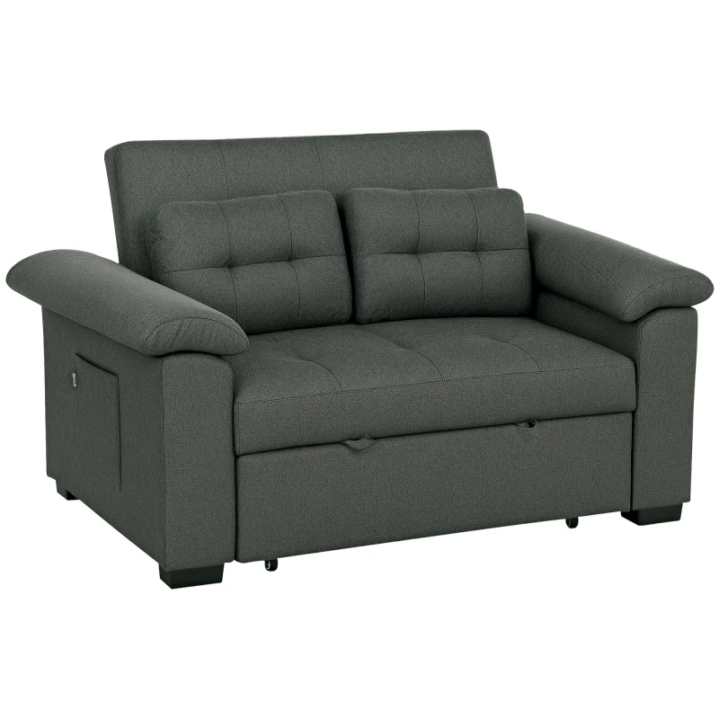 Image of HOMCOM Click Clack Sofa Bed 2 Seater Sofa Bed for Living Room Charcoal Grey Dark Grey