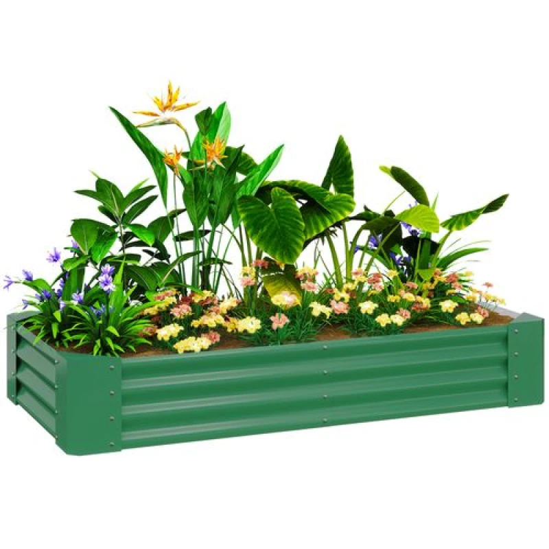 Image of Outsunny Galvanised Raised Garden Bed, 180x90x30cm Raised Planter, Green Green