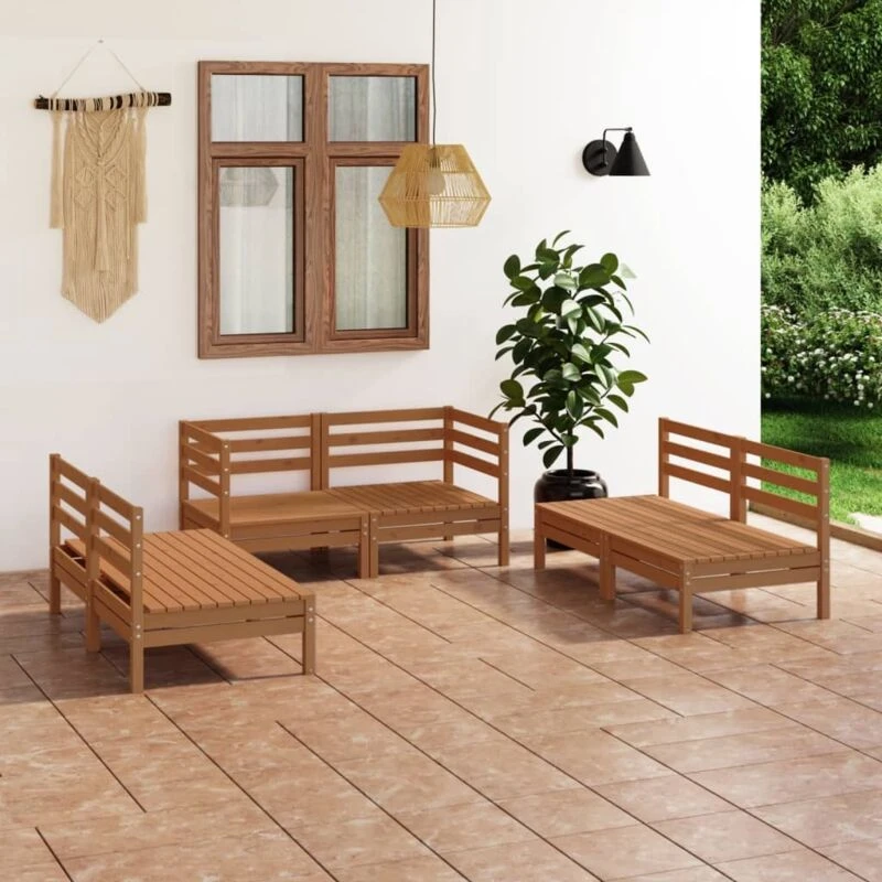 Image of VIDAXL 6 Piece Garden Lounge Set Honey Brown Solid Pinewood Vidaxl 8720286684375