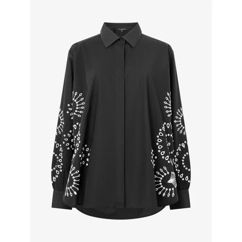 Image of French Connection Womens Cambria Long Sleeve Patterned Shirt Black/Cream female 8 (XS)