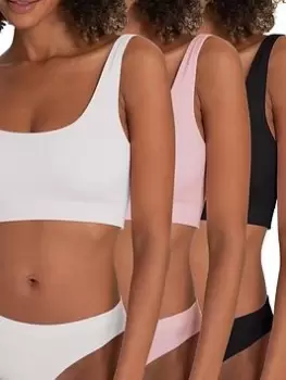 Image of DORINA Flo 3 Pack Non Padded Bralette - White/Black/Pink, Multi, Size 8, Women