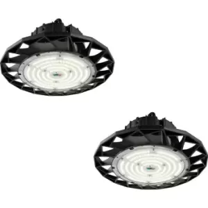 Image of 2 PACK High Bay Emergency Pendant Light 100W Daylight White LED - Matt Black