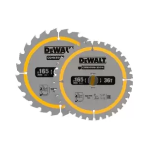 Image of DEWALT DT90270 Construction Circular Saw Blade 2 Pack 165 X 20mm X 24T/36T