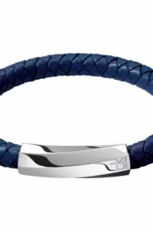 Image of Mens Calvin Klein Stainless Steel Large Bewilder Leather Bracelet KJ2BLB09010L