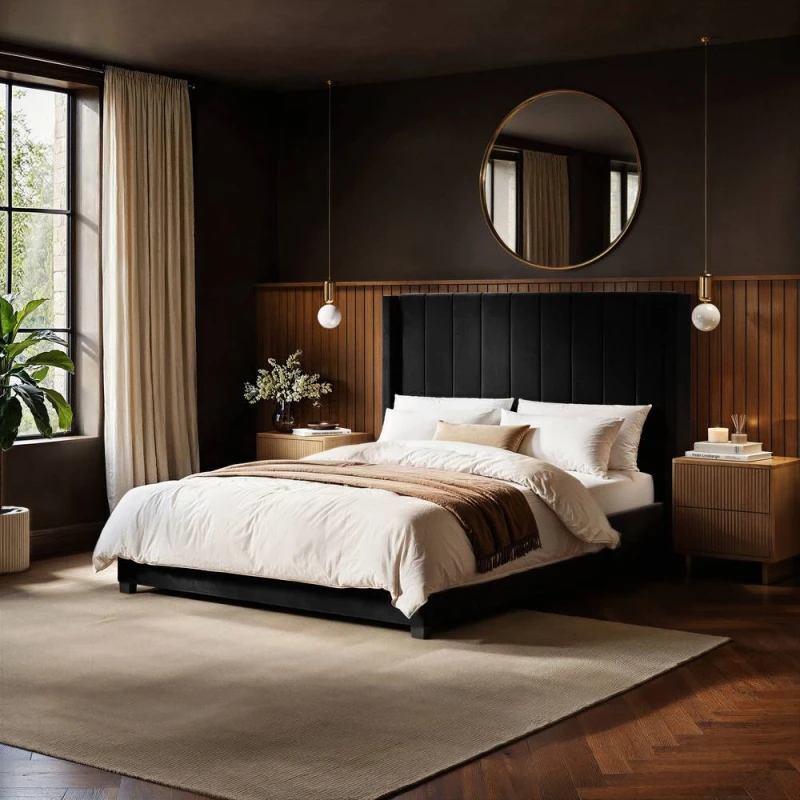 Image of Flair Tiggy Ottoman Bed with Winged Headboard Black Velvet Size: Double Black Unisex Double