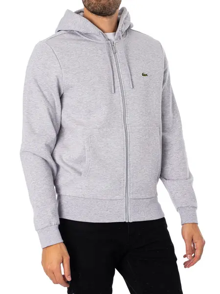 Image of Lacoste Zip Logo Hoodie Light Grey M