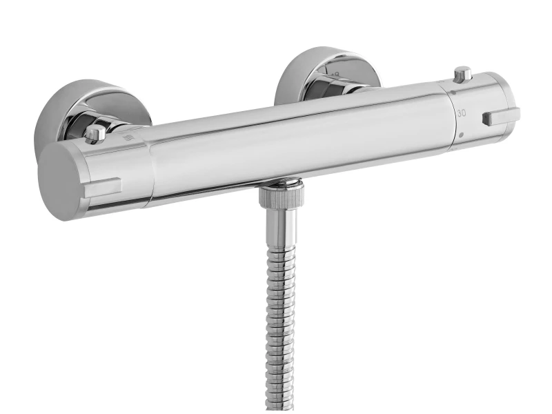 Image of Balterley Round Minimalist Thermostatic Shower Bar Valve 1 Outlet Chrome Silver