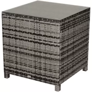 Image of Side Table Furniture Tempered Glass Garden Patio Wicker Mixed Grey - Outsunny