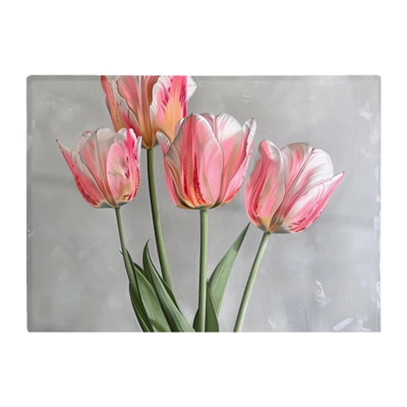 Image of Warren Reed Designer Painted Pink Tulips Chopping Board