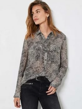 Image of Mint Velvet Lottie Animal Print Longline Blouse - Neutral