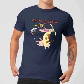 Image of Cow and Chicken Characters Mens T-Shirt - Navy - XS - Navy