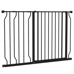 Image of PawHut Wide Dog Safety Gate, with Door Pressure, for Doorways, Hallways, Staircases - Black
