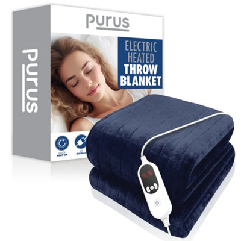 Image of Purus Heated Throw Electric 160 X 120Cm 9 Heat Settings And Timer - Navy Blue PETNB