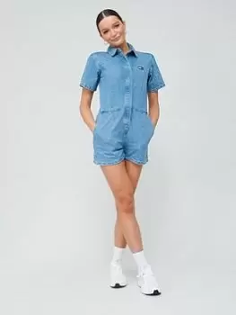 Image of Tommy Jeans Badge Denim Playsuit - Blue Size S, Women