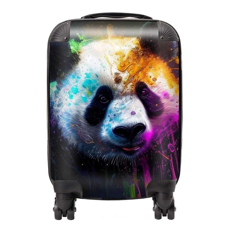 Image of Warren Reed - Designer Panda Face Splashart Colourful Suitcase in Blue Size: Medium Blue Unisex Medium