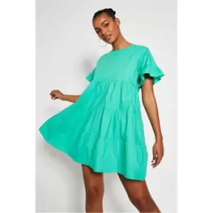 Image of I Saw It First Emerald Green Woven Tiered Frill Sleeve Dress - Green