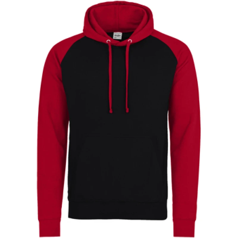 Image of AWDis AWDis Just Hoods Two Tone Hooded Baseball Sweatshirt Hoodie in Jet Black Size: Small Jet Black S Unisex 5054752811785