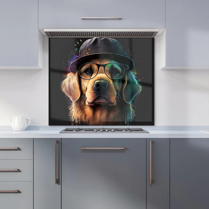 Image of Warren Reed - Designer Golden Retriever Dog Splashart Kitchen Splashback Size: 700mm x 650mm Multicolor Unisex 700mm x 650mm