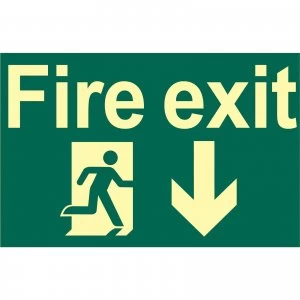 Image of Draper Fire Exit Arrow Down Sign 200mm 300mm Photoluminescent