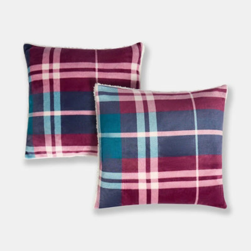 Image of OHS OHS 2 Pack Winsford Check Decorative Square Cushion Covers, Burgundy Size: 45cm x 45cm Burgundy 45cm x 45cm Unisex 5027434225941