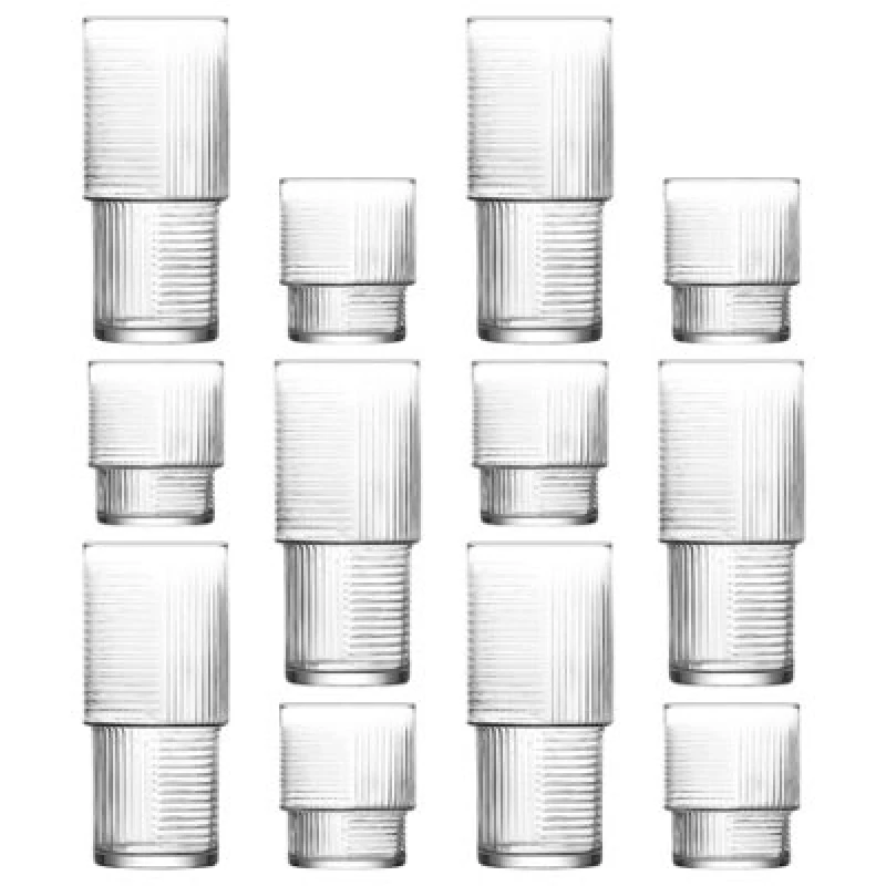 Image of LAV 12pc Helen Stacking Highball Glasses & Tumblers Set Clear