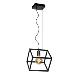 Image of Lucide Fabian Modern Cube Pendant Light 1xE27 Black