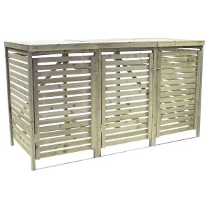 Image of Charles Bentley Garden Nordic Spruce Wooden Bin Storage Cupboard Unit - Triple
