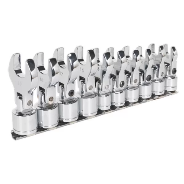 Image of Siegen S01043 Flexible Crow's Foot Open End Spanner Set 10pc 3/8Sq Drive Metric