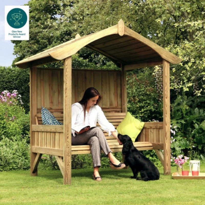 Image of Zest Burghley Arbour Wooden Garden 3 Seater Bench Shelter
