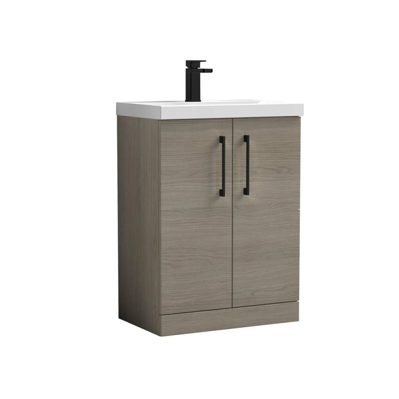 Image of Balterley Level Contemporary Bathroom Floor Standing 2-Door Vanity & Mid-Edge Basin, Solace Oak, 600mm