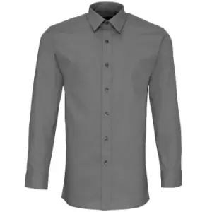 Image of Premier Mens Long Sleeve Fitted Poplin Work Shirt (15.5) (Dark Grey)