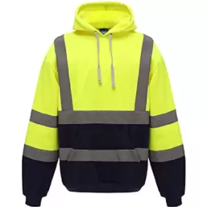 Image of Yoko Mens Hi Vis Reflective Hoodie (S) (Hi Visibility Yellow/Admiral Navy)
