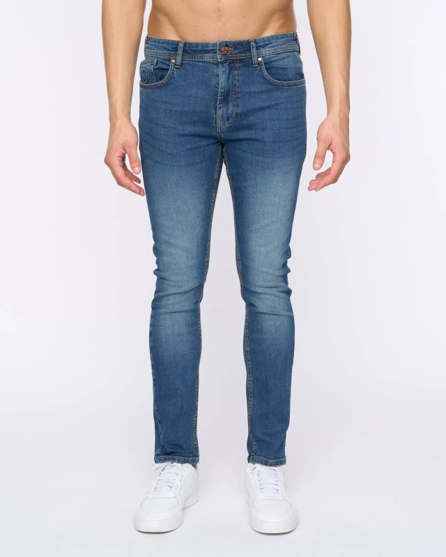 Image of Duck&Cover Overburg Mens Tapered Ultra-Flexible Stretch Jeans in Mid Blue Size: 30R Mid Blue Male 30R