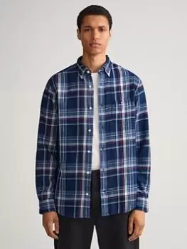 Image of GANT Regular Fit Indigo Plaid Shirt - Dark Indigo, Dark Indigo, Size L, Men