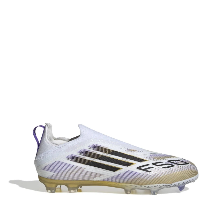 Image of adidas F50 Laceless Childrens Firm Ground Football Boots White/Blk/Gold male C10 (28)