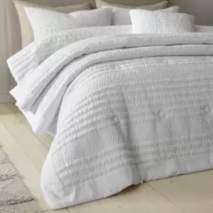 Image of Catherine Lansfield Lennon Stripe Seersucker Quilted Bedspread, White, 220 x 220 Cm