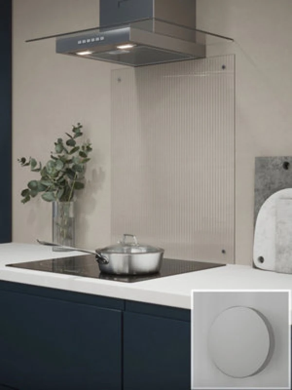 Image of Fluted Glass Kitchen Splashback (Fixing Kit With Polished Chrome Caps) 600mm X 750mm X 4mm