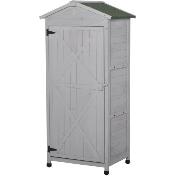 Image of 74x55x155cm Garden Storage Shed Cabinet 2 Shelves Hooks Lock Grey - Outsunny