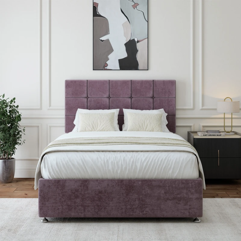 Image of Bedmaster Bedmaster Luxury Velvet 2 Drawer Divan Base And Square Headboard in Mauve Size: Small Single Mauve Small Single Unisex 7867867250565