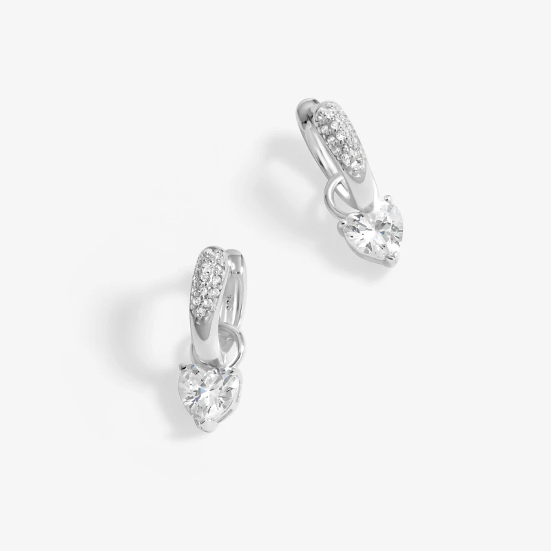 Image of Simply Silver Sterling Silver 925 Cubic Zirconia Heart Hoop Earrings Silver