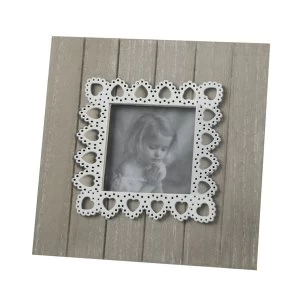 Image of Natural Wooden Photo Frame with White Heart Detail By Heaven Sends