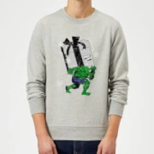 Image of Marvel Comics The Incredible Hulk Christmas Present Grey Christmas Sweatshirt - M - Grey