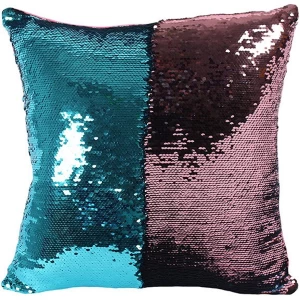 Image of Reversible Blue and Pink Sequin Filled Cushion