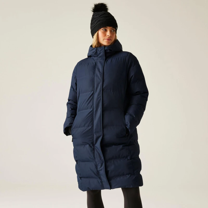 Image of Womens long hooded down jacket Dare 2B Wander Bleu Female 42