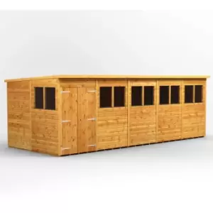 Image of Power Sheds - 20x8 Power Pent Double Door Garden Shed - Brown