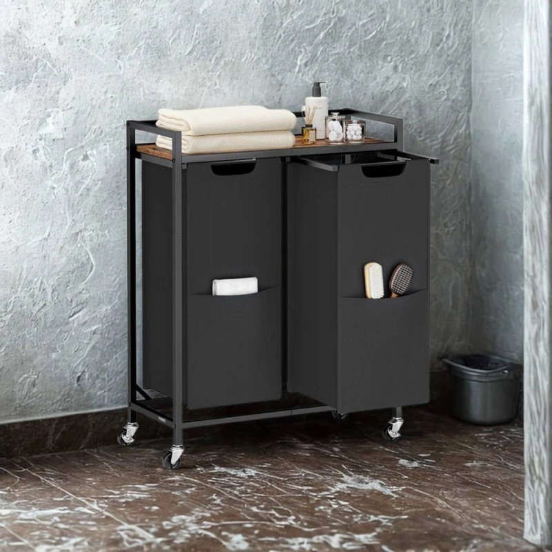 Image of Pirlo Plush Industrial Double Laundry Basket With Shelf in Brown Brown Unisex