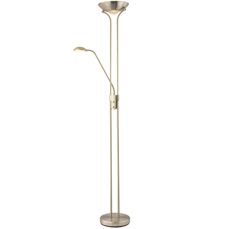 Image of Happy Homewares LED Mother & Child Floor Lamp with Rotary Dimmer Switches & Reading Light in Metallic Silver Metallic Silver Unisex