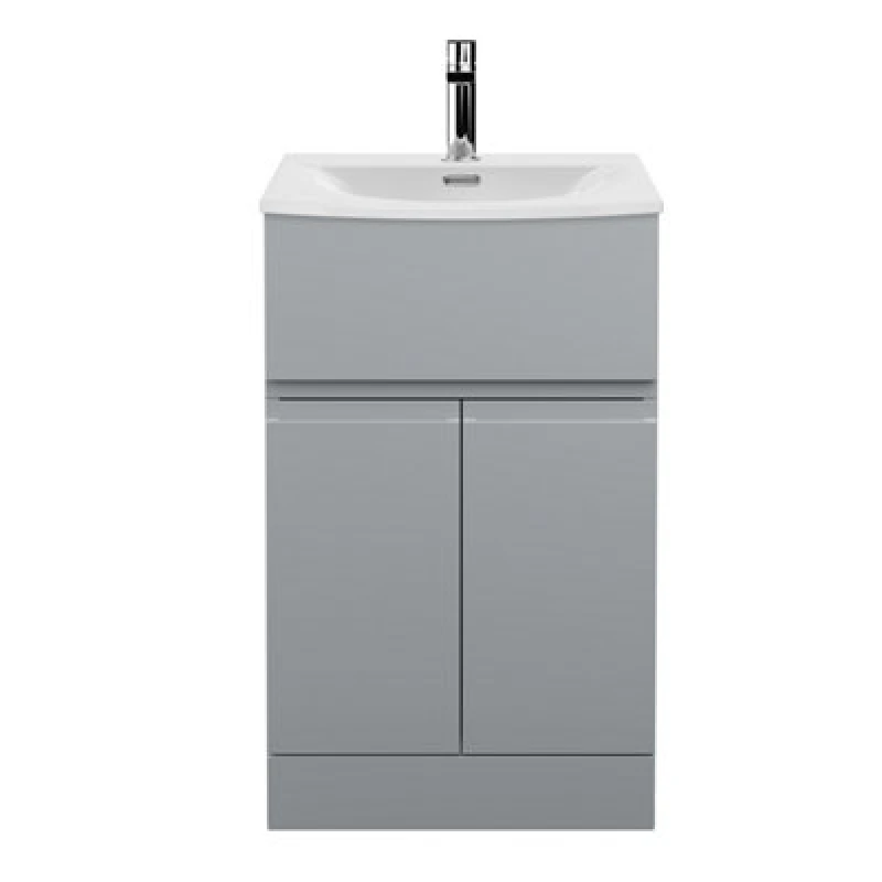 Image of Nuie Hudson Reed Urban Floor Standing 2 Door 1 Drawer Vanity Unit With Curved Basin, Durable Modern Vanity Unit In Satin Grey, 500mm