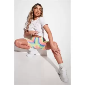 Image of I Saw It First White Stripe Print T-Shirt And Cycling Short Set - White