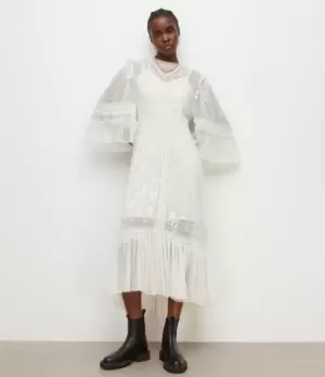 Image of AllSaints Womens Emery Embroidered Maxi Dress, White, Size: 12